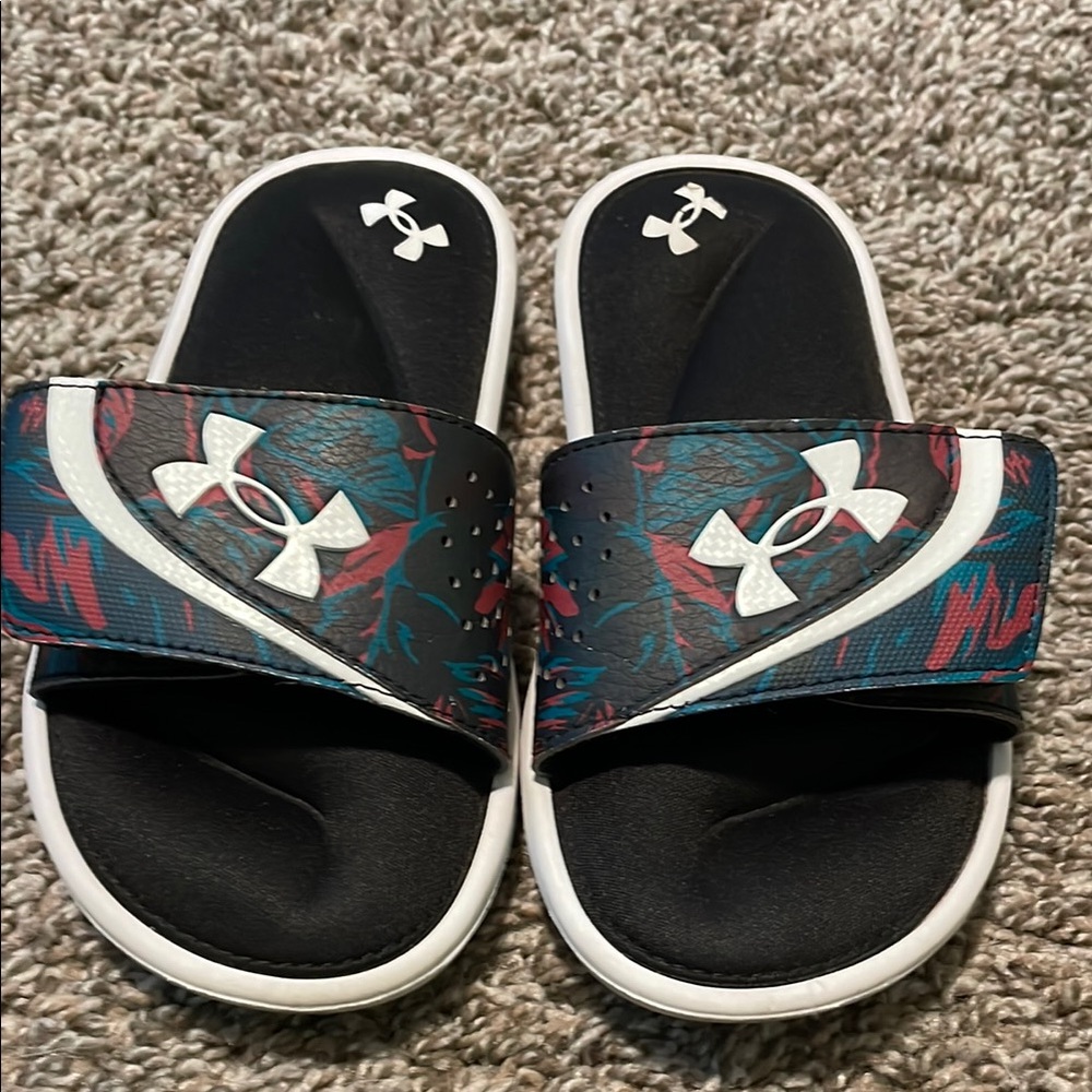 Under Armour Black and White Slide Sandals